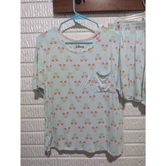 Disney Women's Blue Mickey Mouse Printed Shortie T-Shirt Pajama Set Size M - Picture 3 of 7
